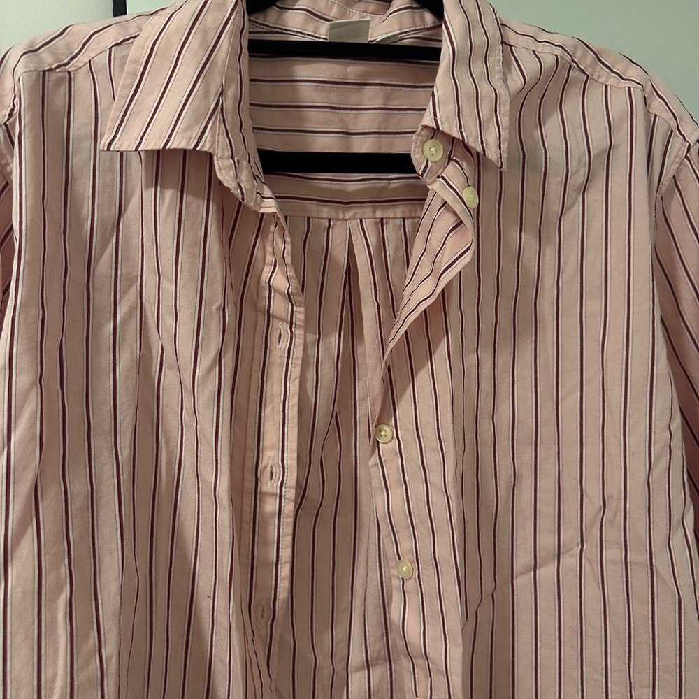 Gap Pink Striped Cropped Button Shirt